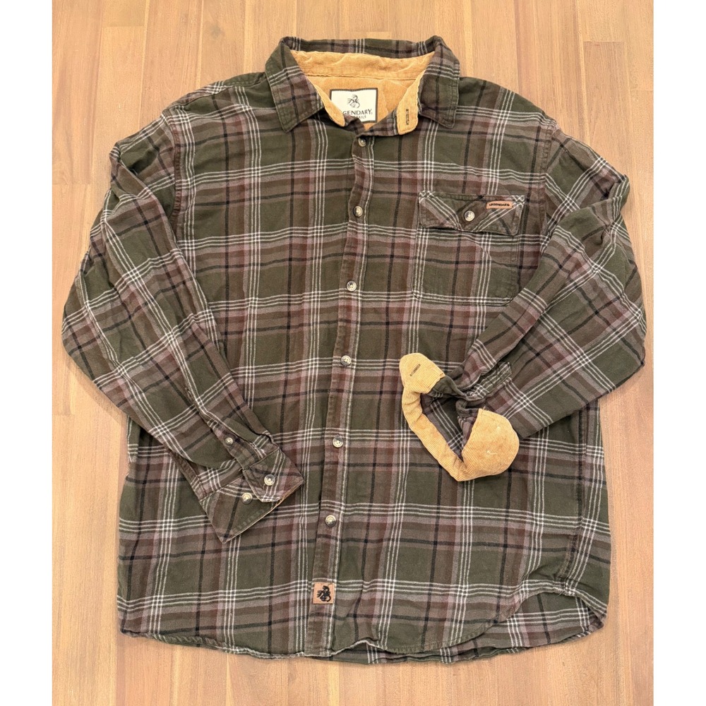 Legendary Whitetails Mens Plaid Flannel Shirt‎ Jacket Corduroy Collar XL